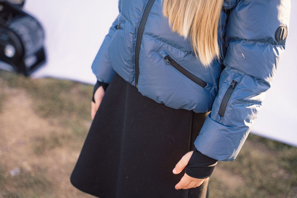 Ballad Puffer Coat Girls Down Coat - Off Blue with Fur Coat IBIS Outerwear 