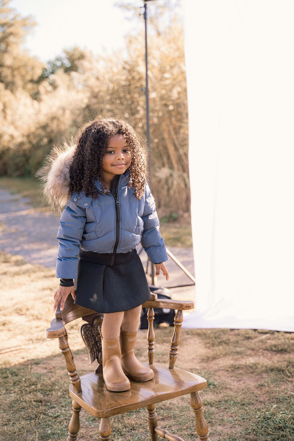 Chorus Snap Pocket Girls Down Coat - Off Blue - Final Sale