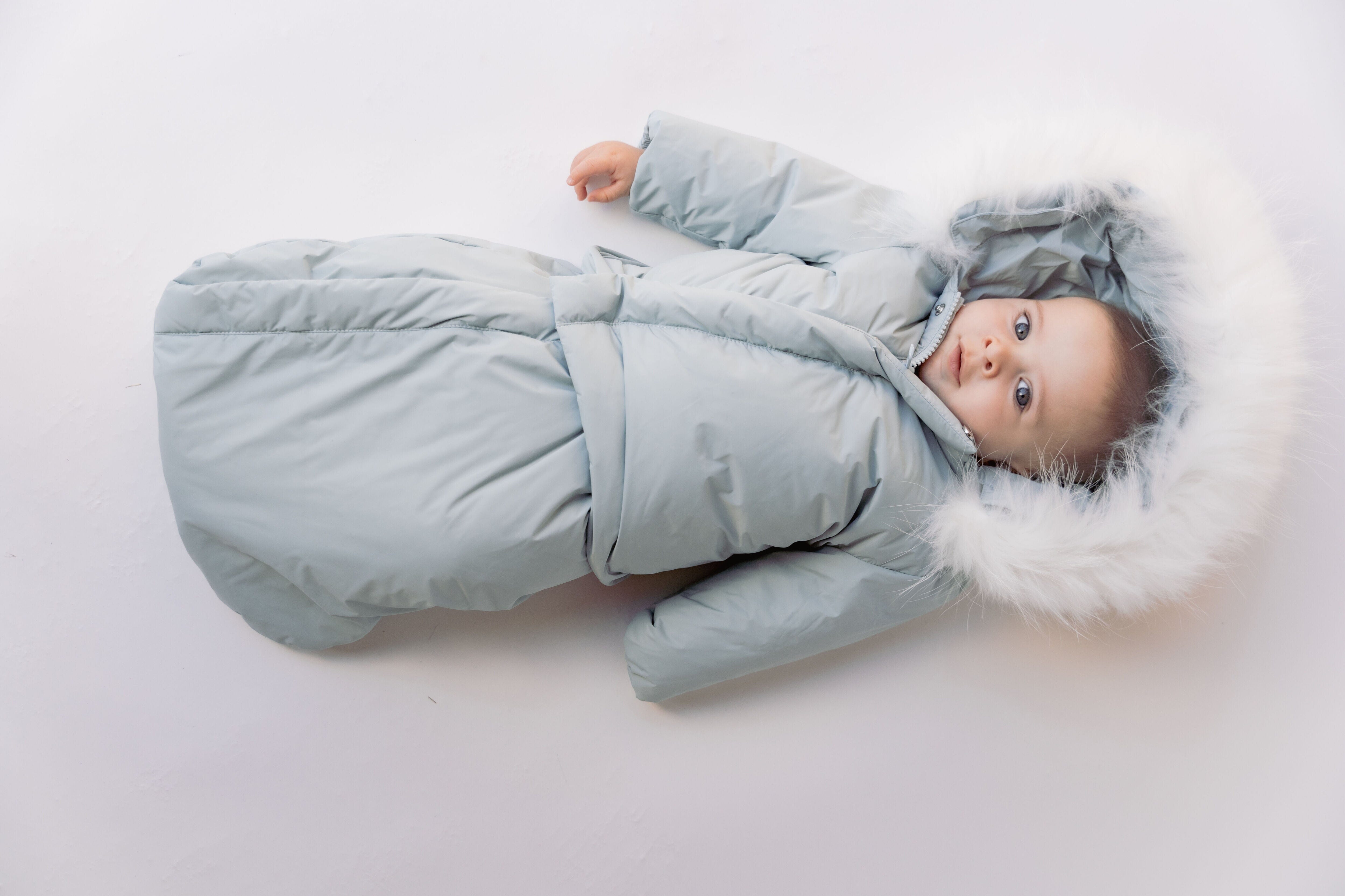 Cosmo Baby Down Coat w/ Foot Sack-Powder Blue Coat IBIS Outerwear 