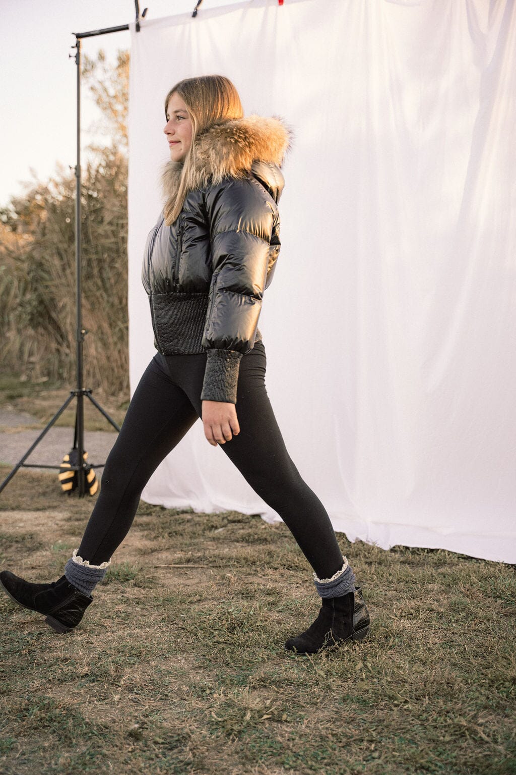 Elegy Tall Waistband Teens Down Coat - Black Leather Look Coat IBIS Outerwear 