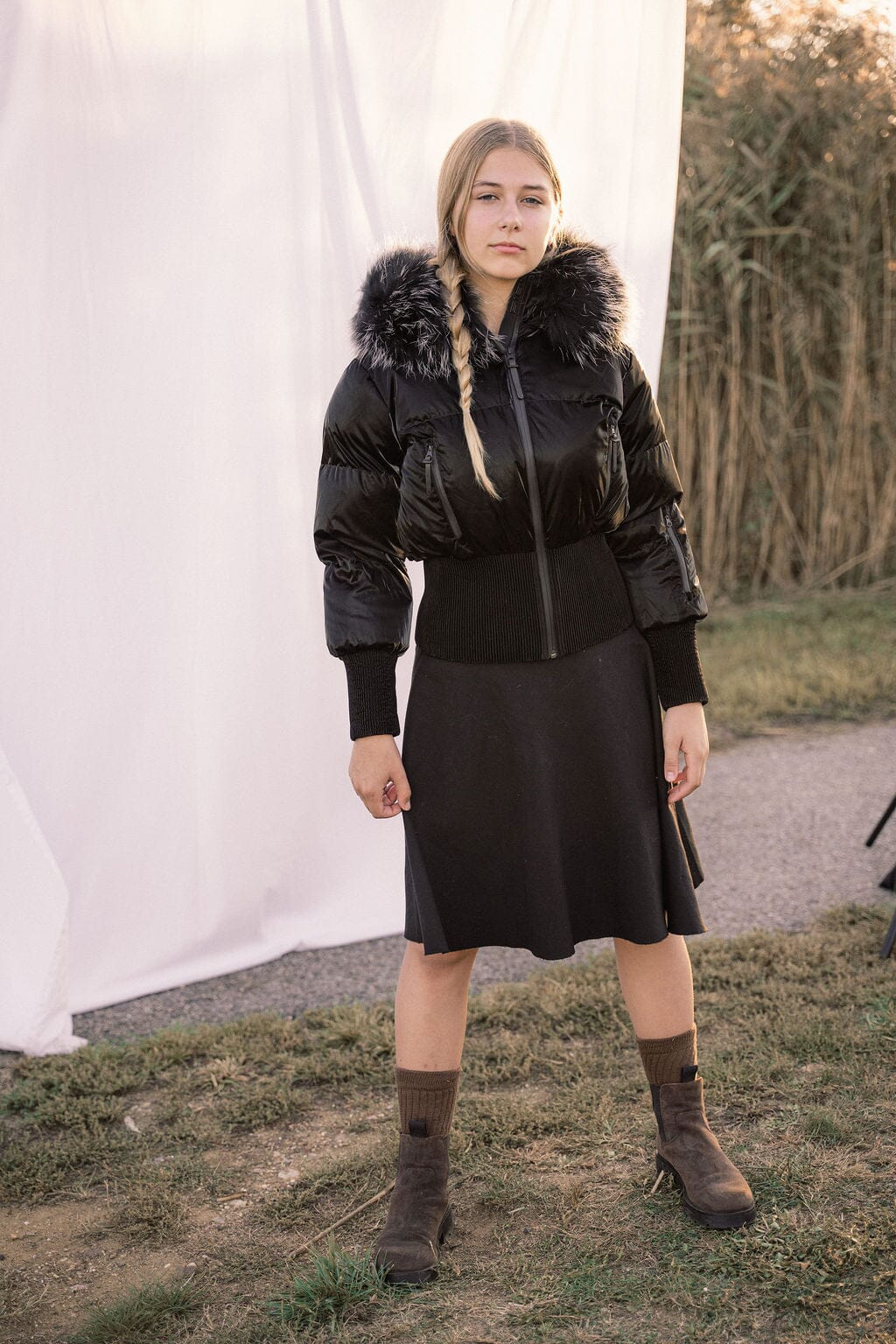 Elegy Tall Waistband Teens Down Coat - Black Liquid Shine Coat IBIS Outerwear 