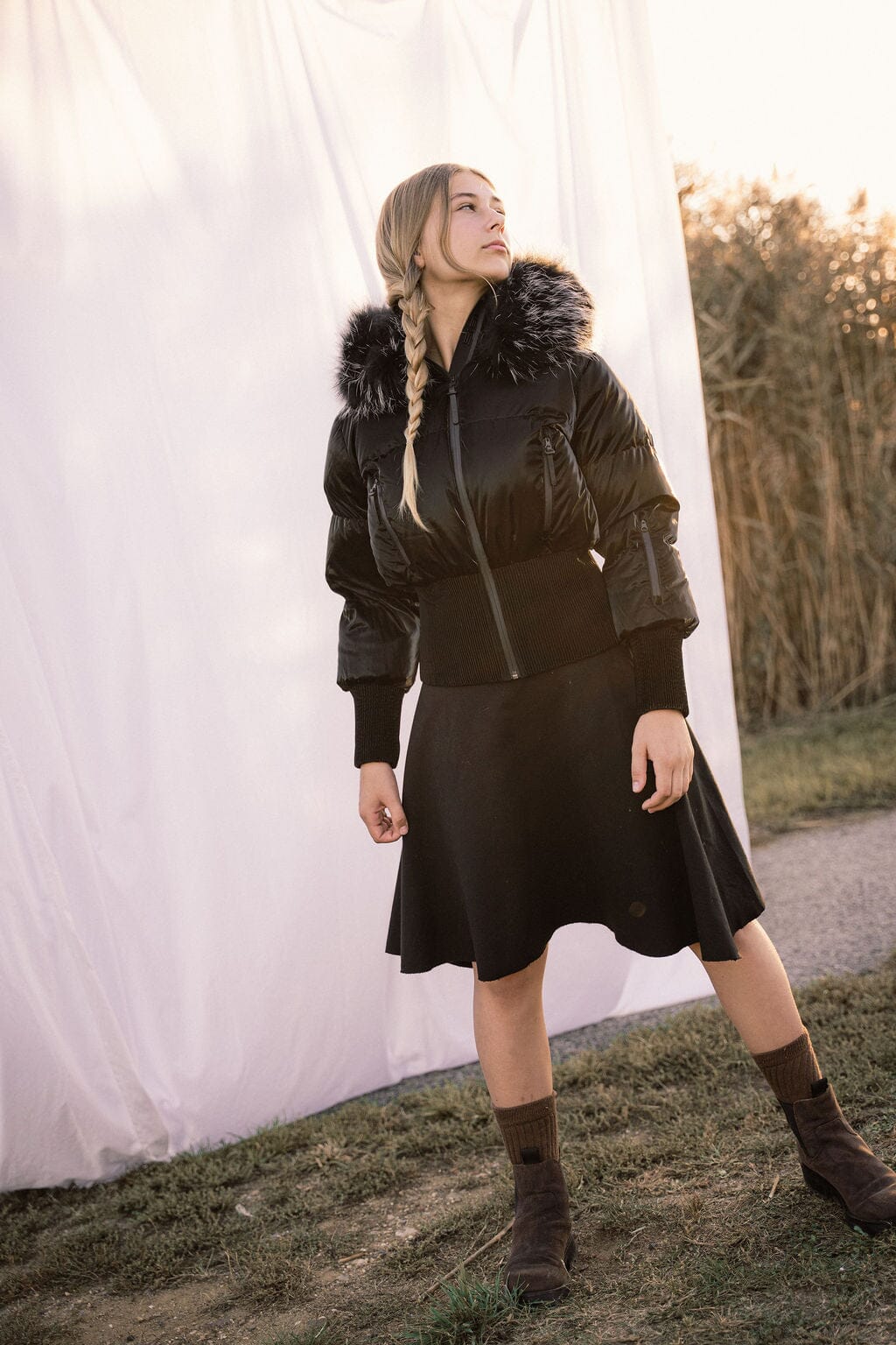 Elegy Tall Waistband Teens Down Coat - Black Liquid Shine Coat IBIS Outerwear 