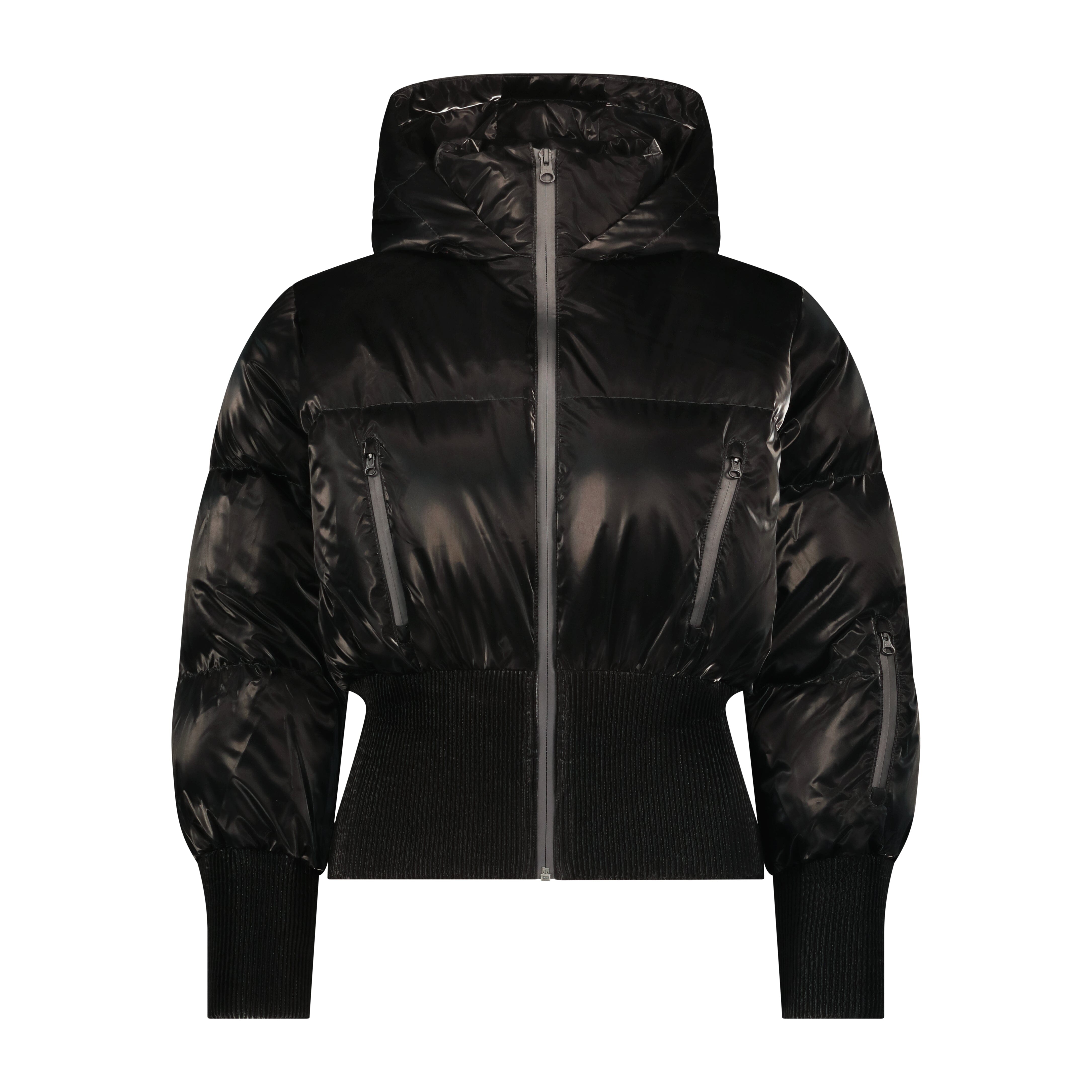 Elegy Tall Waistband Teens Down Coat - Black Liquid Shine No Fur Coat IBIS Outerwear 