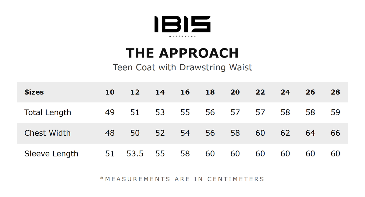 THE APPROACH size chart