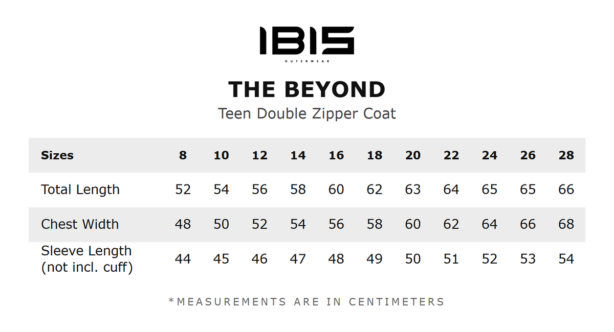 THE BEYOND size chart