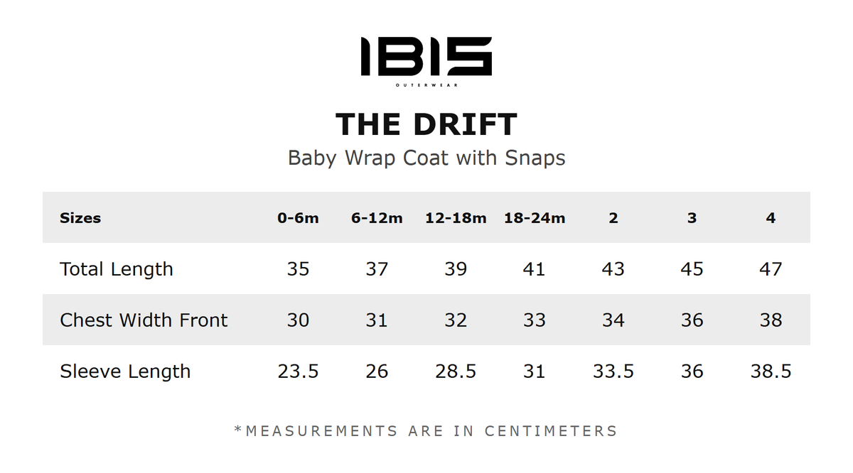 THE DRIFT size chart
