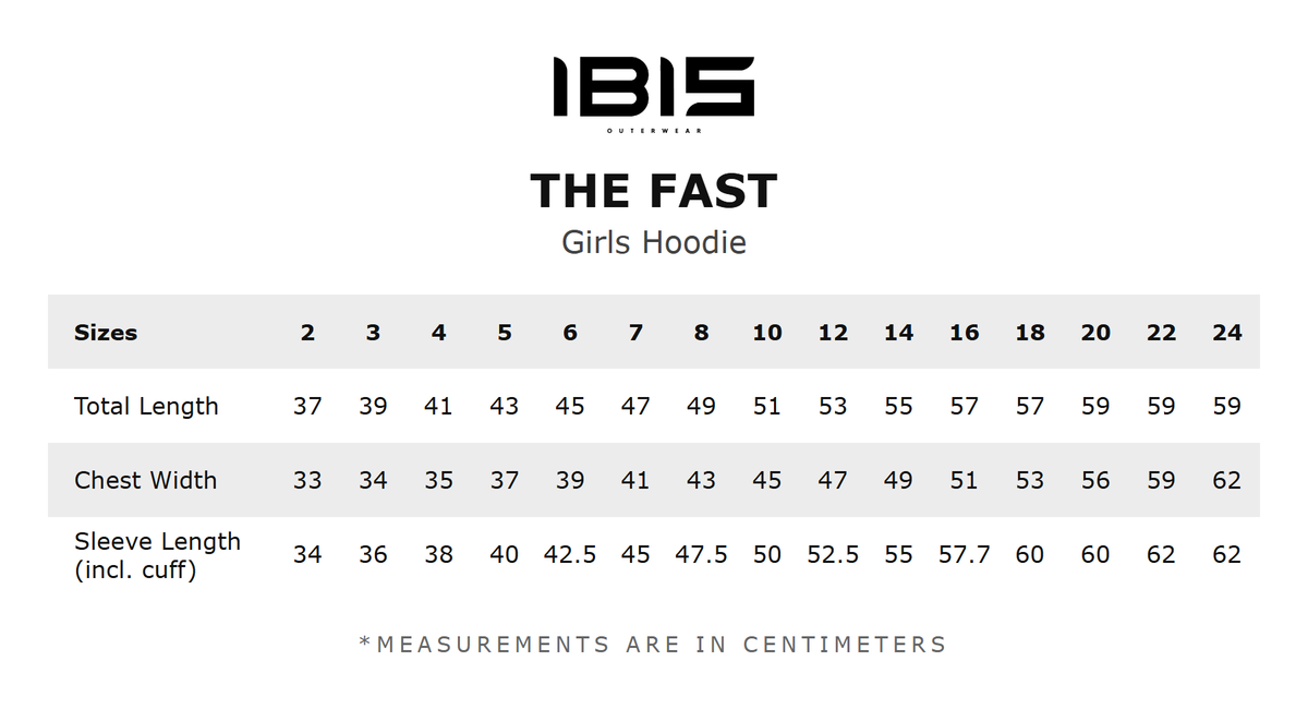 THE FAST size chart