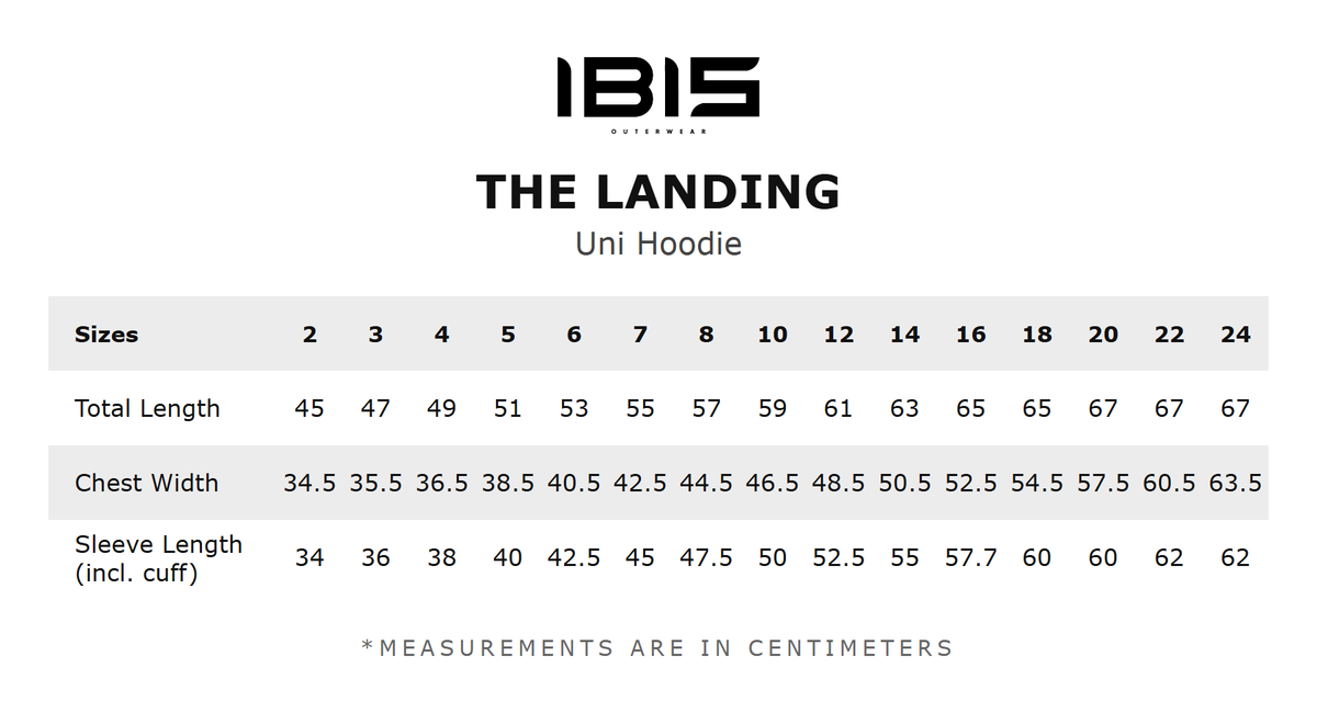 THE LANDING size chart