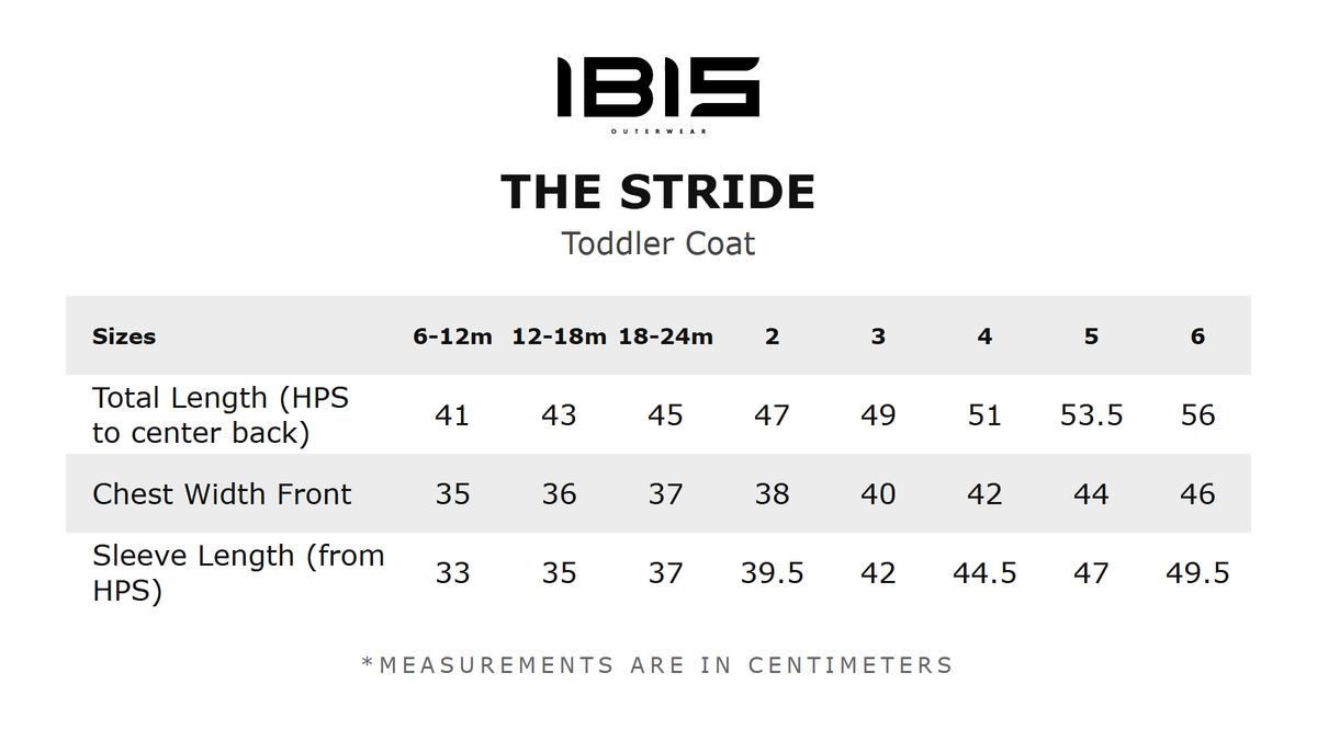 THE STRIDE size chart