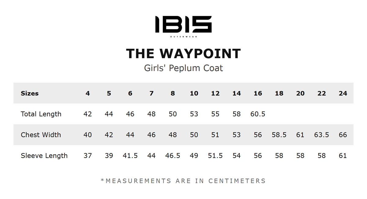 THE WAYPOINT size chart