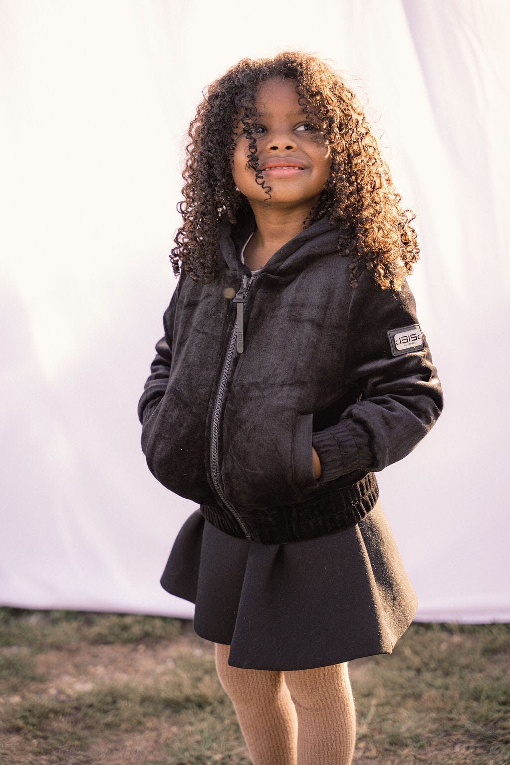 Lyric Black Velour Girls Warm Hoodie Coat IBIS Outerwear 