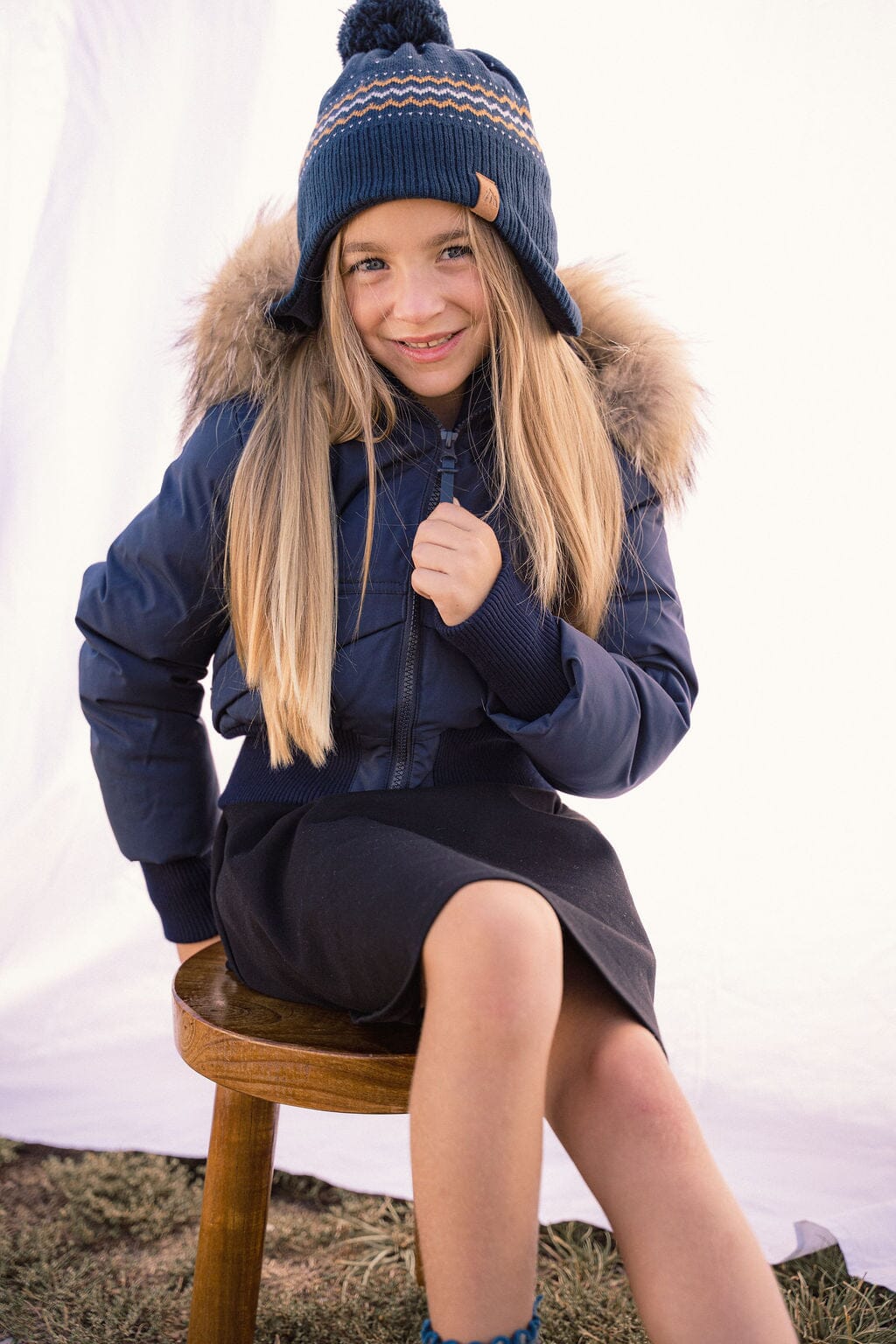 Narrative Covered Pocket Girls Down Coat - Navy Coat IBIS Outerwear 