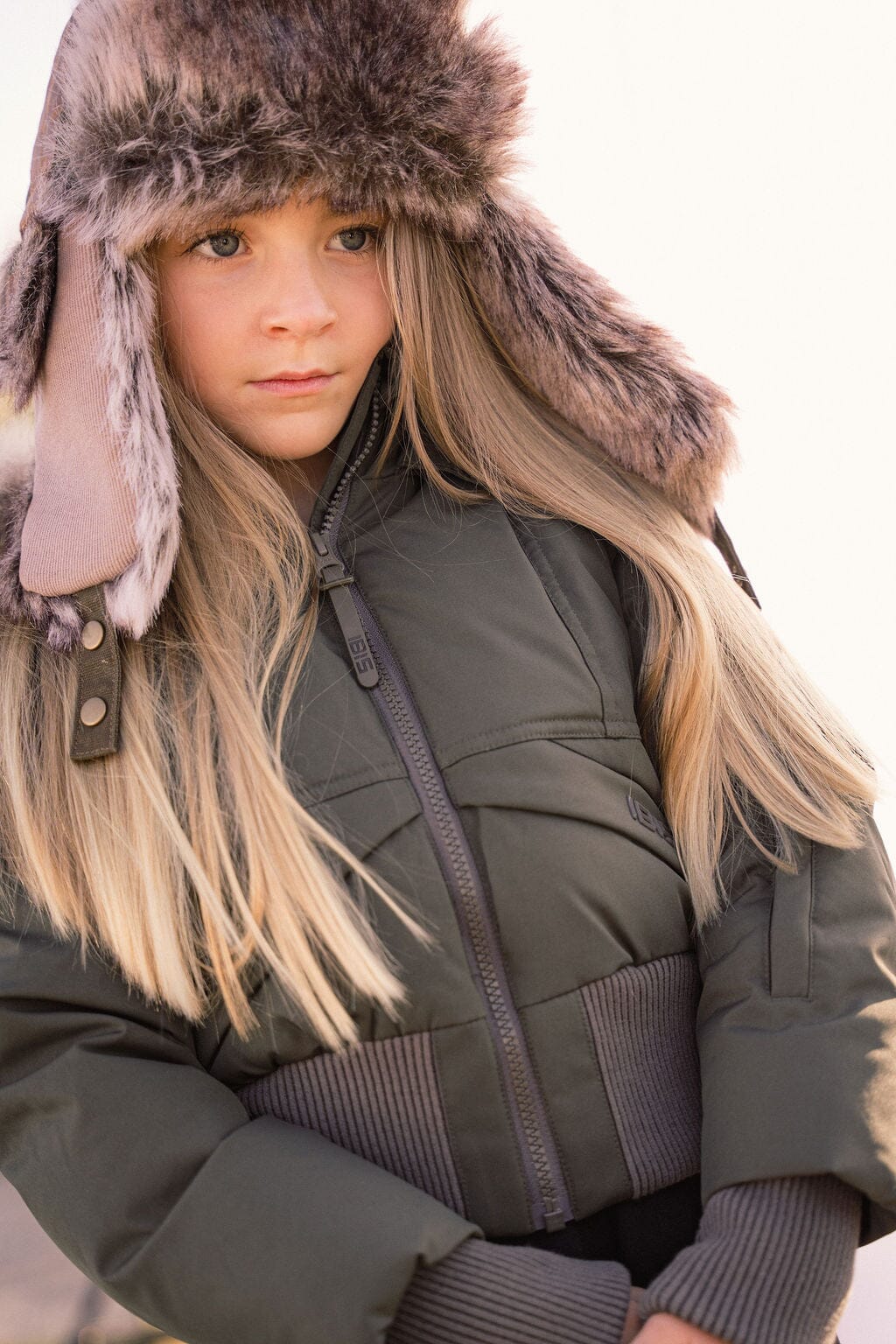 Narrative Covered Pocket Girls Down Coat - Olive Green Coat IBIS Outerwear 