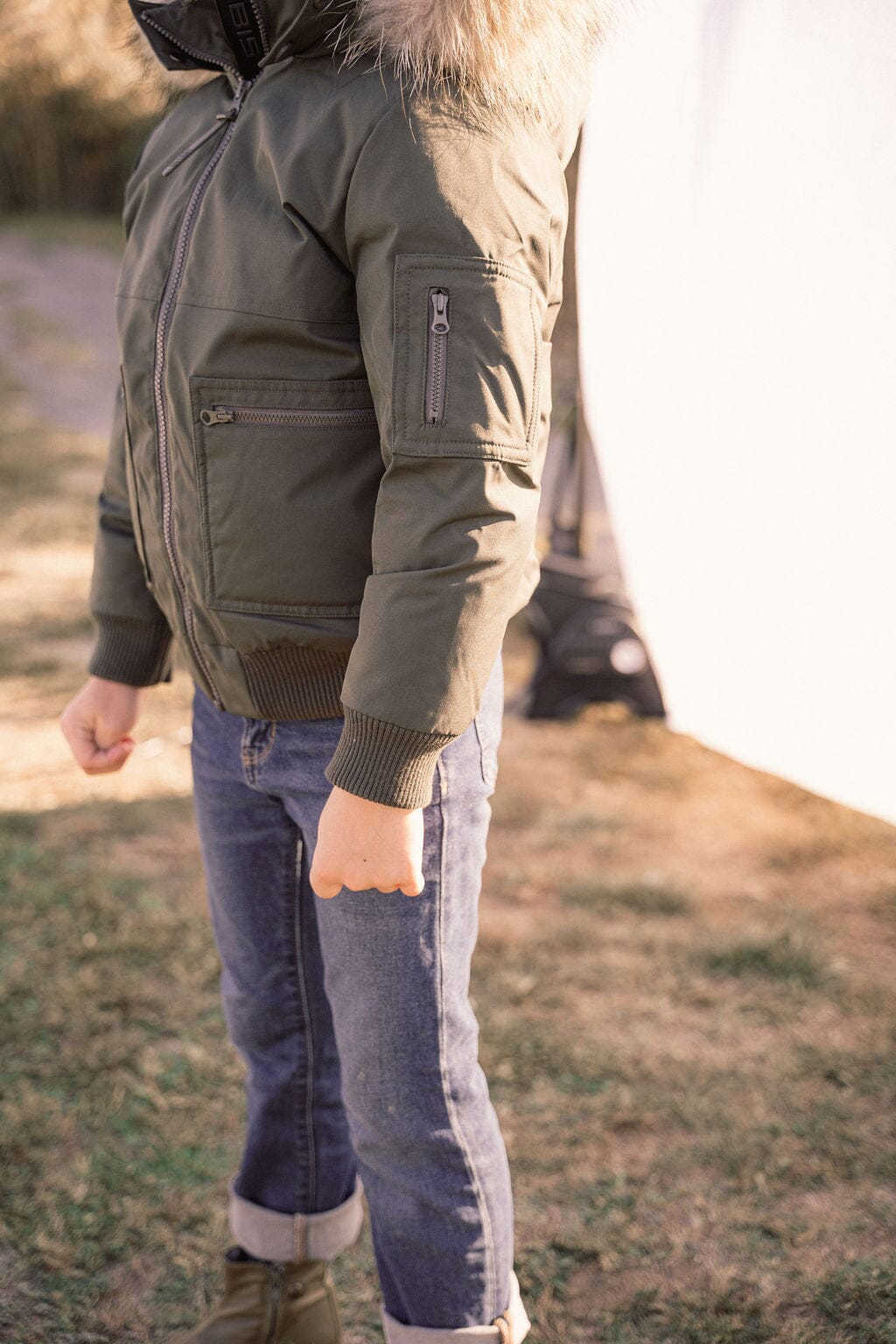 Prologue Square Pocket Boys Down Coat - Olive Green Coat IBIS Outerwear 