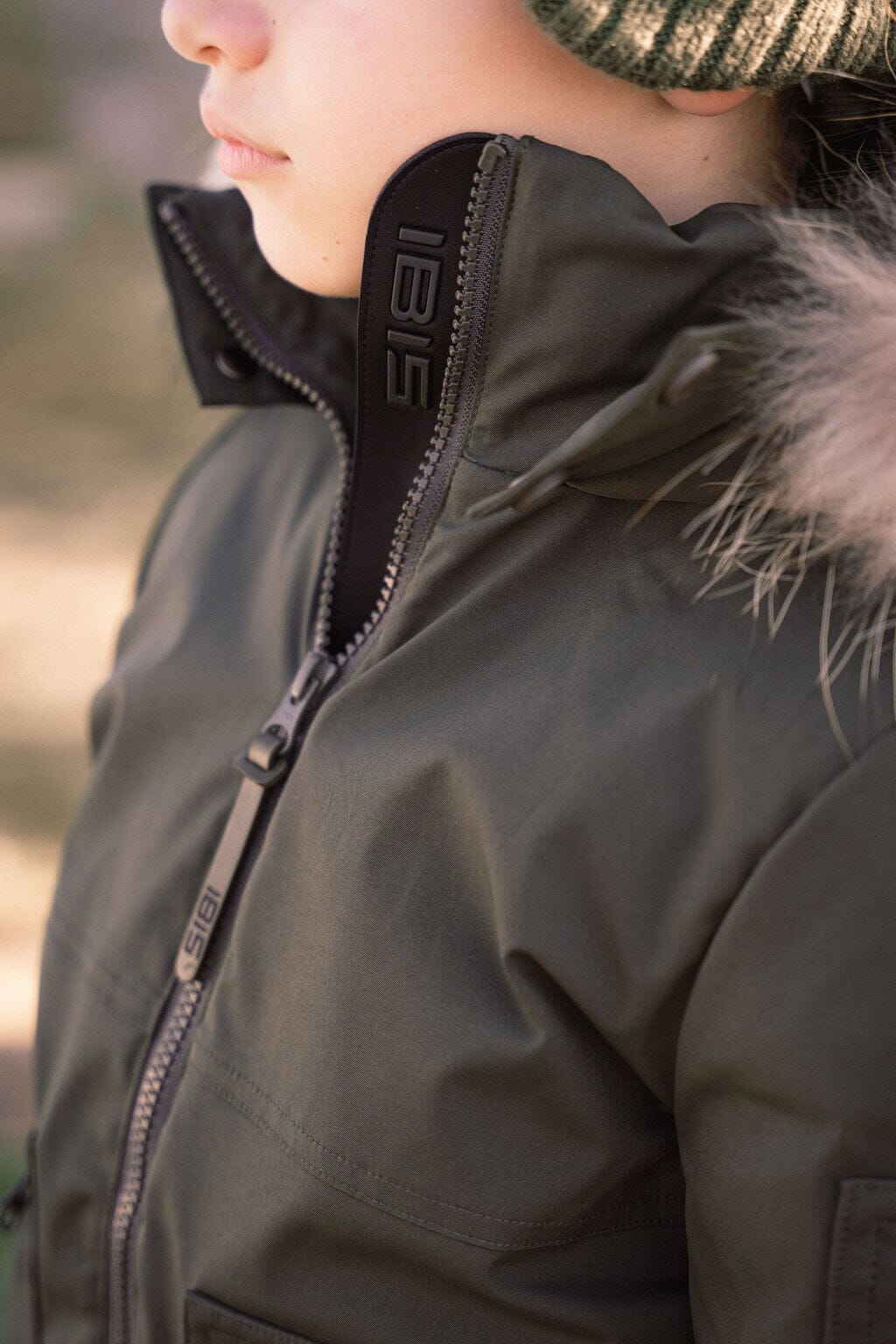 Prologue Square Pocket Boys Down Coat - Olive Green with Fur Coat IBIS Outerwear 