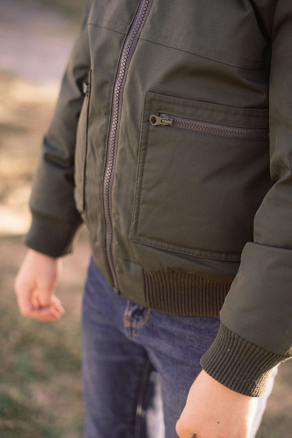 Prologue Square Pocket Boys Down Coat - Olive Green with Fur Coat IBIS Outerwear 