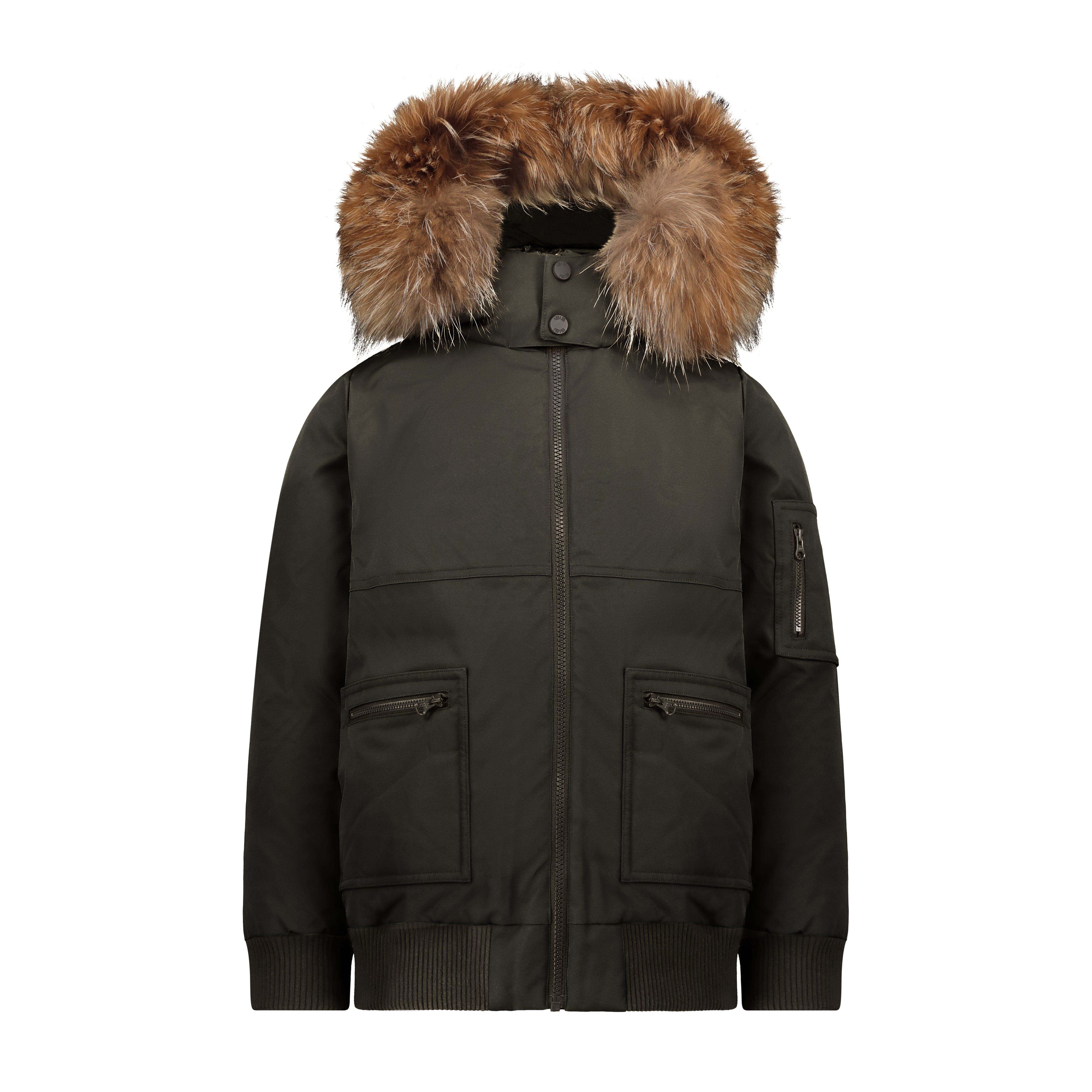 Prologue Square Pocket Boys Down Coat - Olive Green with Fur Coat IBIS Outerwear 