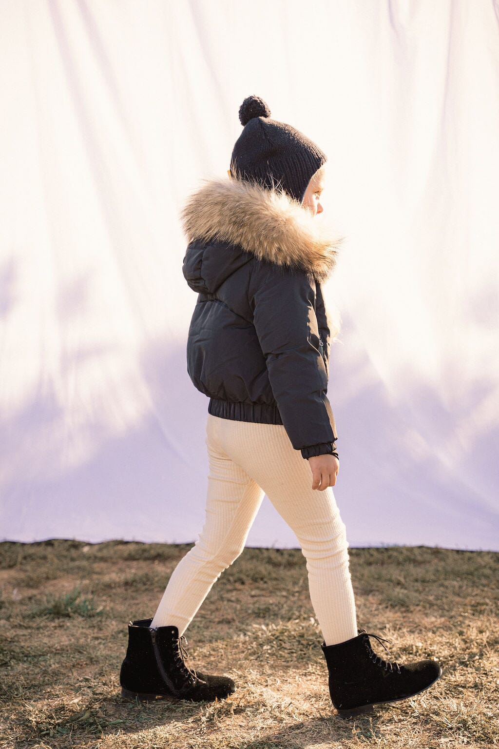 Sonnet Curved Seam Bomber Girls Down Coat - Black Coat IBIS Outerwear 