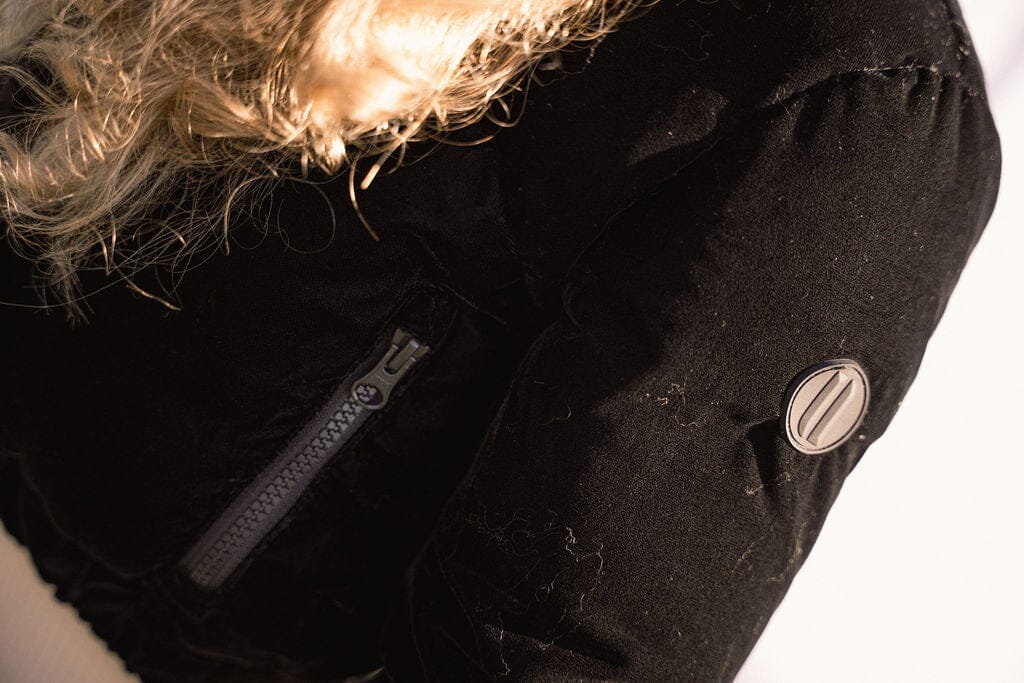 Sonnet Curved Seam Bomber Girls Down Coat - Black Velvet Coat IBIS Outerwear 