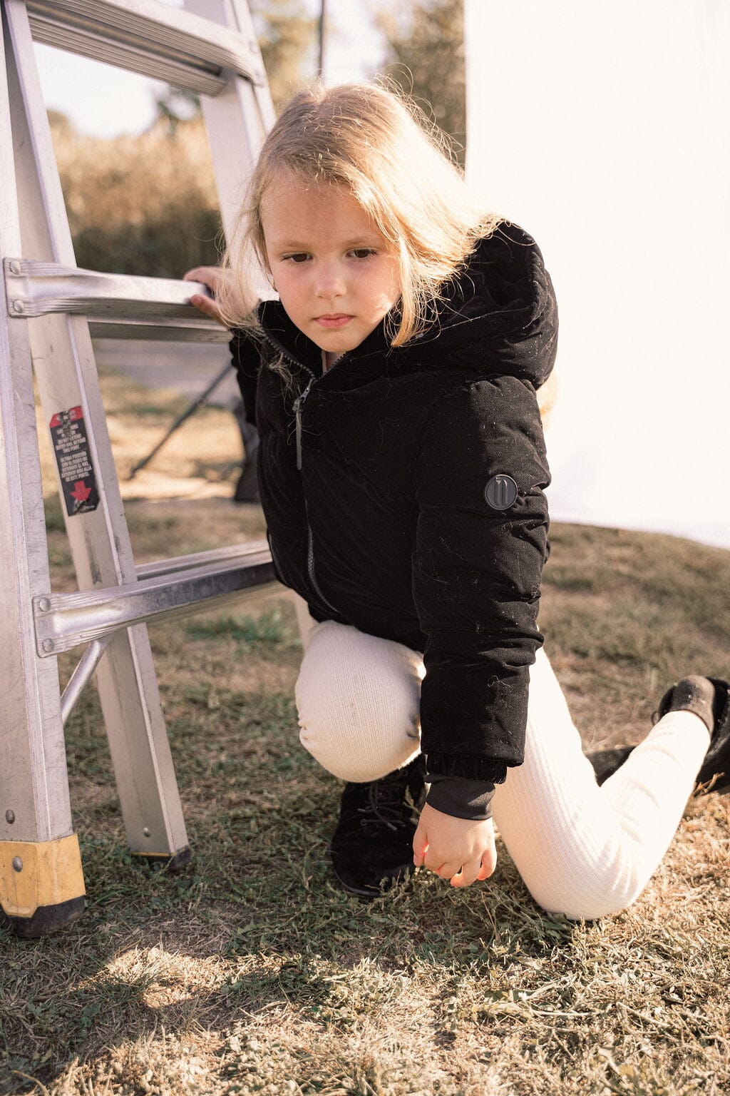 Sonnet Curved Seam Bomber Girls Down Coat - Black Velvet Coat IBIS Outerwear 