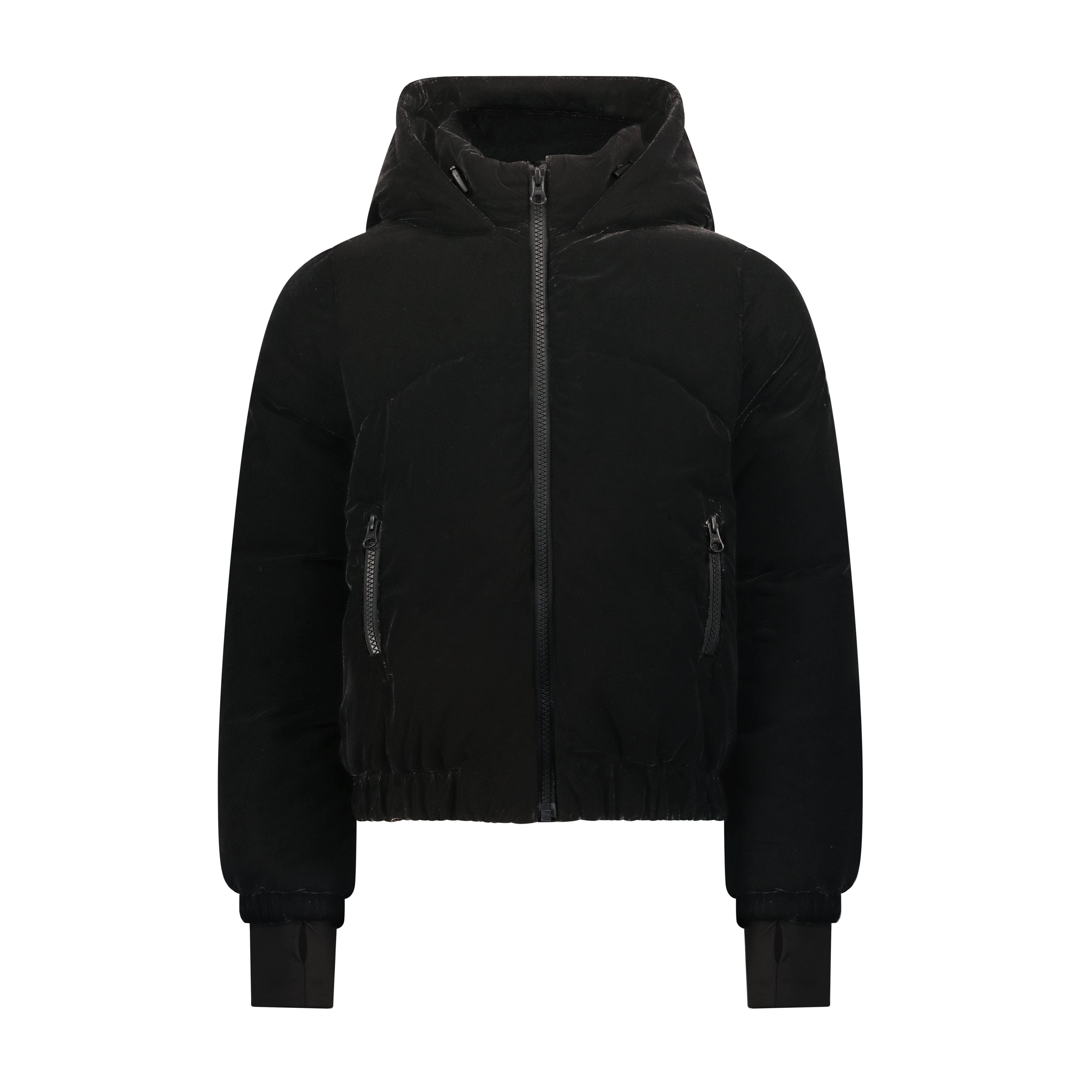 Sonnet Curved Seam Bomber Girls Down Coat - Black Velvet Coat IBIS Outerwear 