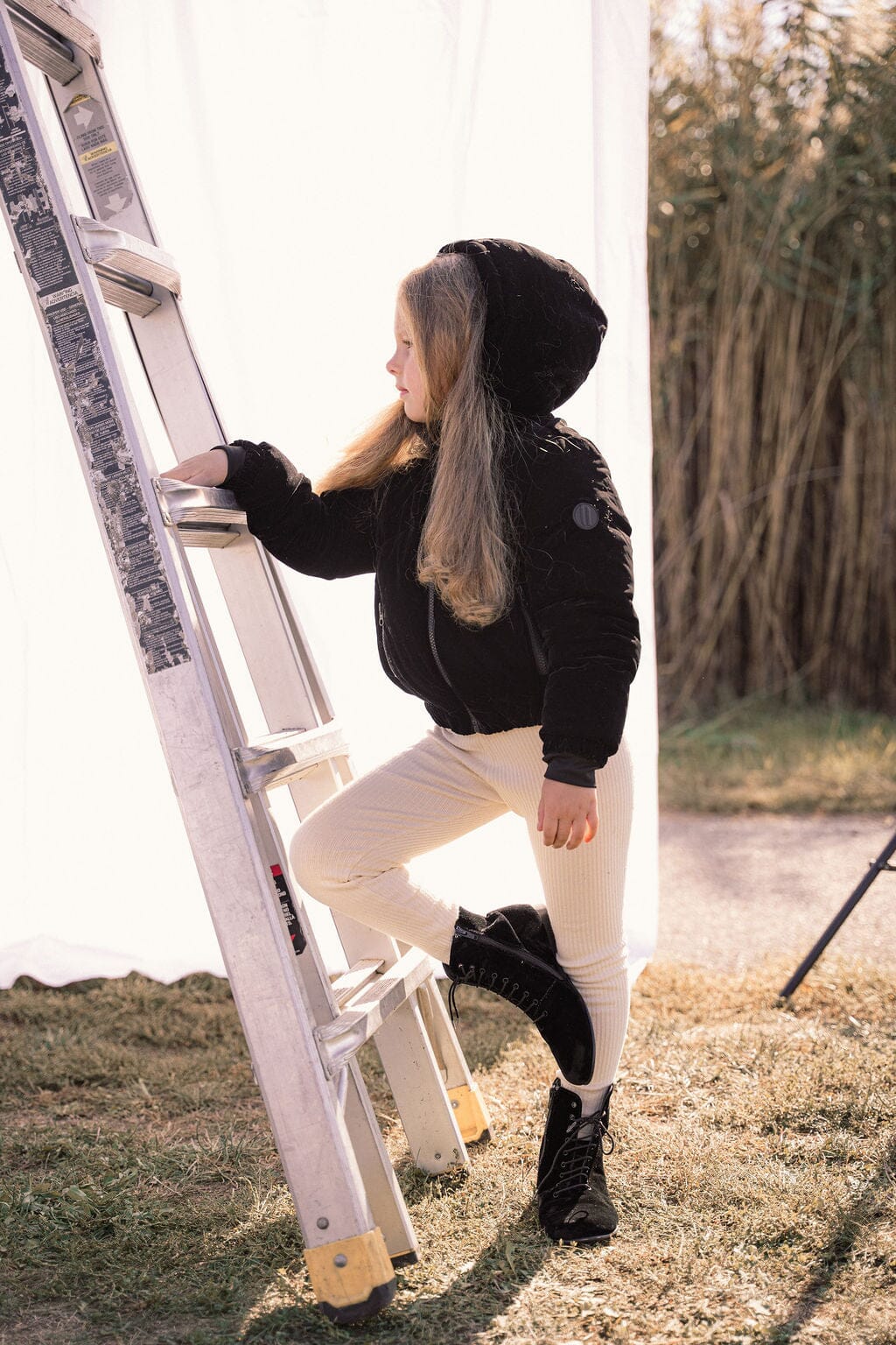 Sonnet Curved Seam Bomber Girls Down Coat - Black Velvet Coat IBIS Outerwear 