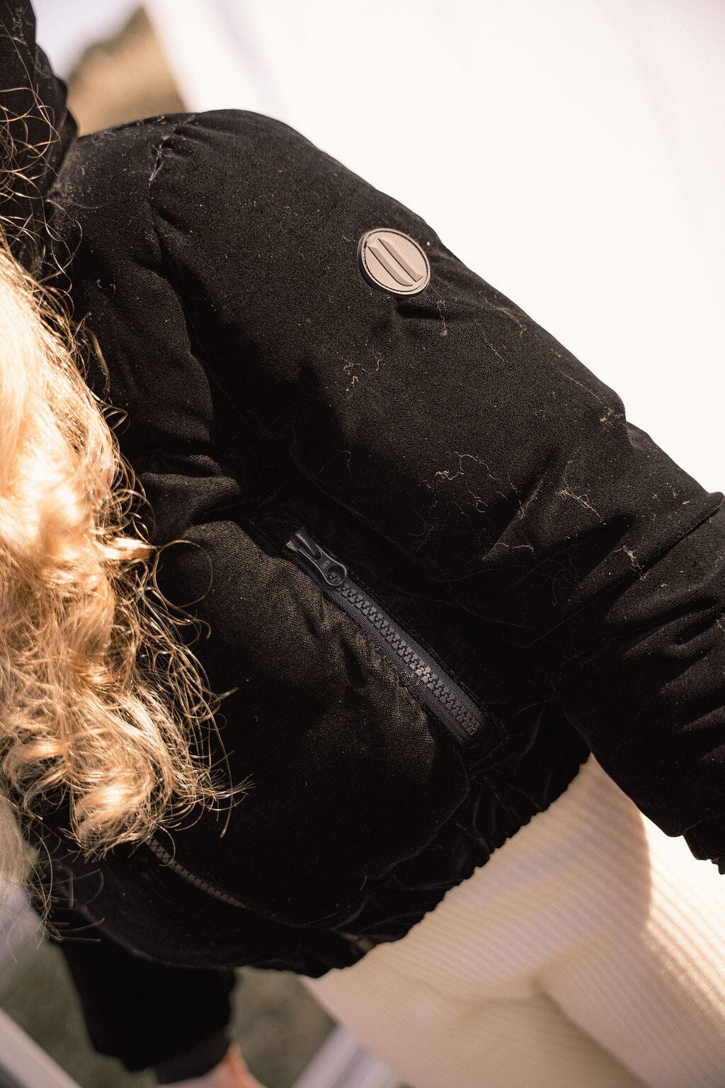 Sonnet Curved Seam Bomber Girls Down Coat - Black Velvet Coat IBIS Outerwear 