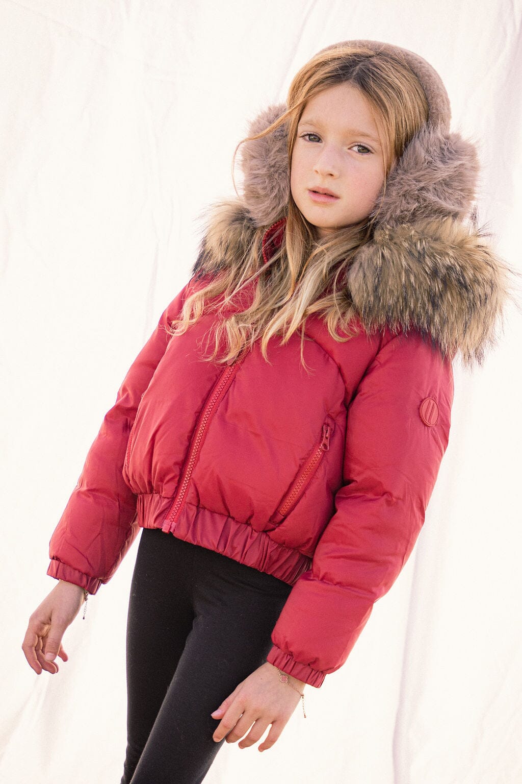 Sonnet Curved Seam Bomber Girls Down Coat - Haute Red Coat IBIS Outerwear 