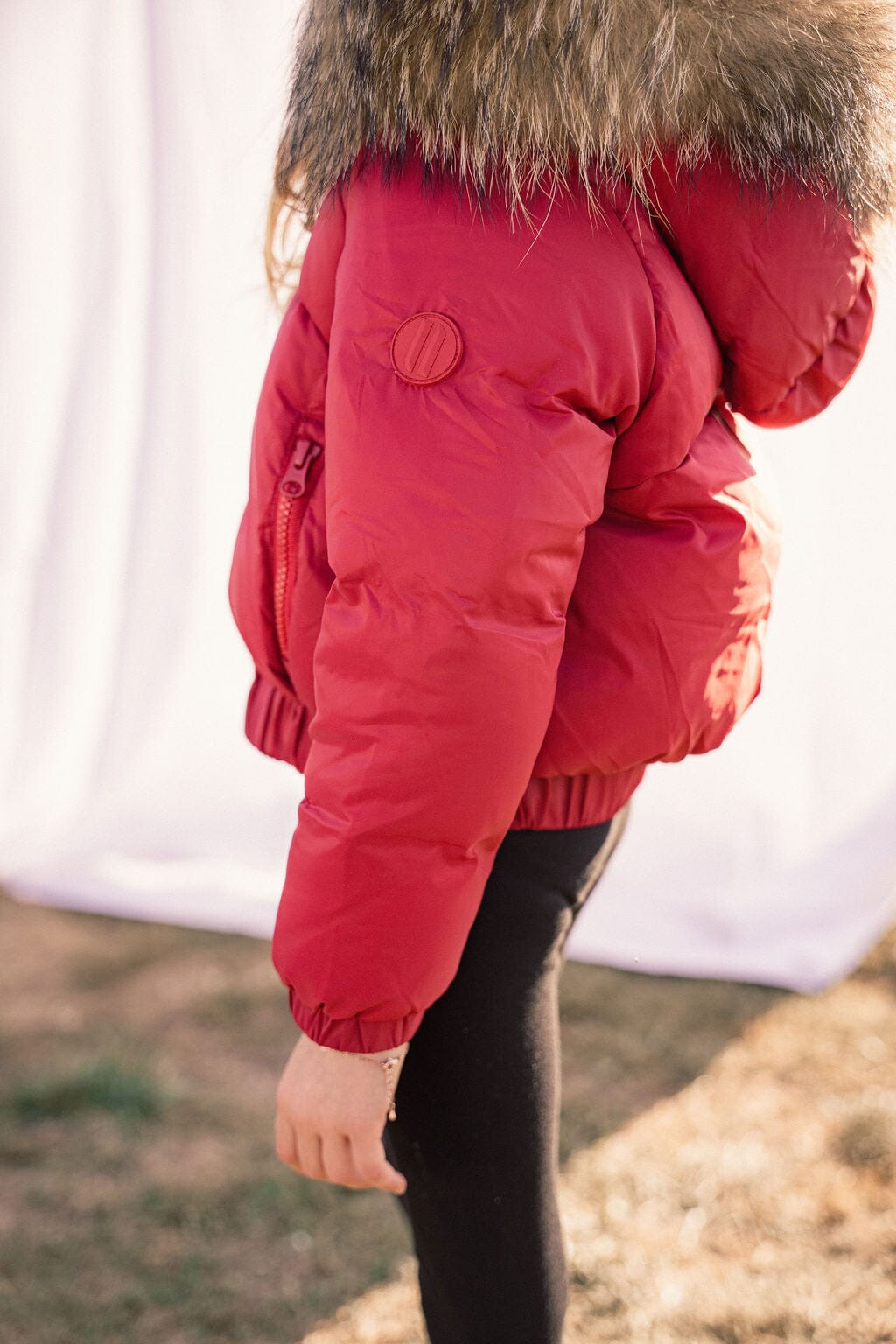Sonnet Curved Seam Bomber Girls Down Coat - Haute Red Coat IBIS Outerwear 
