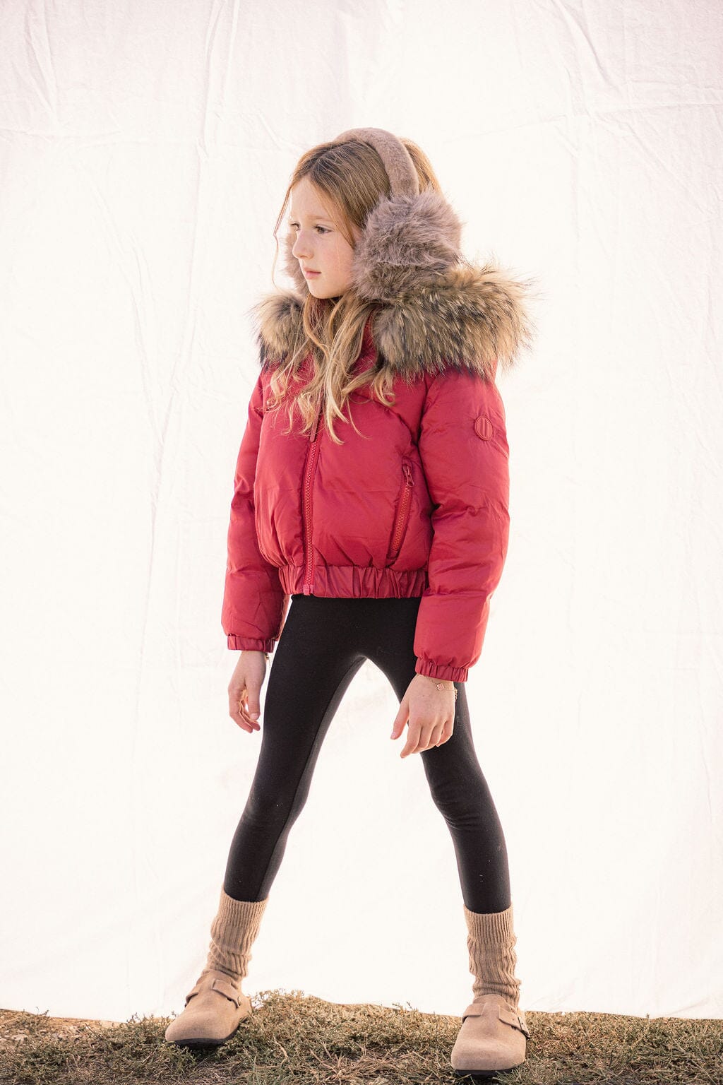 Sonnet Curved Seam Bomber Girls Down Coat - Haute Red Coat IBIS Outerwear 
