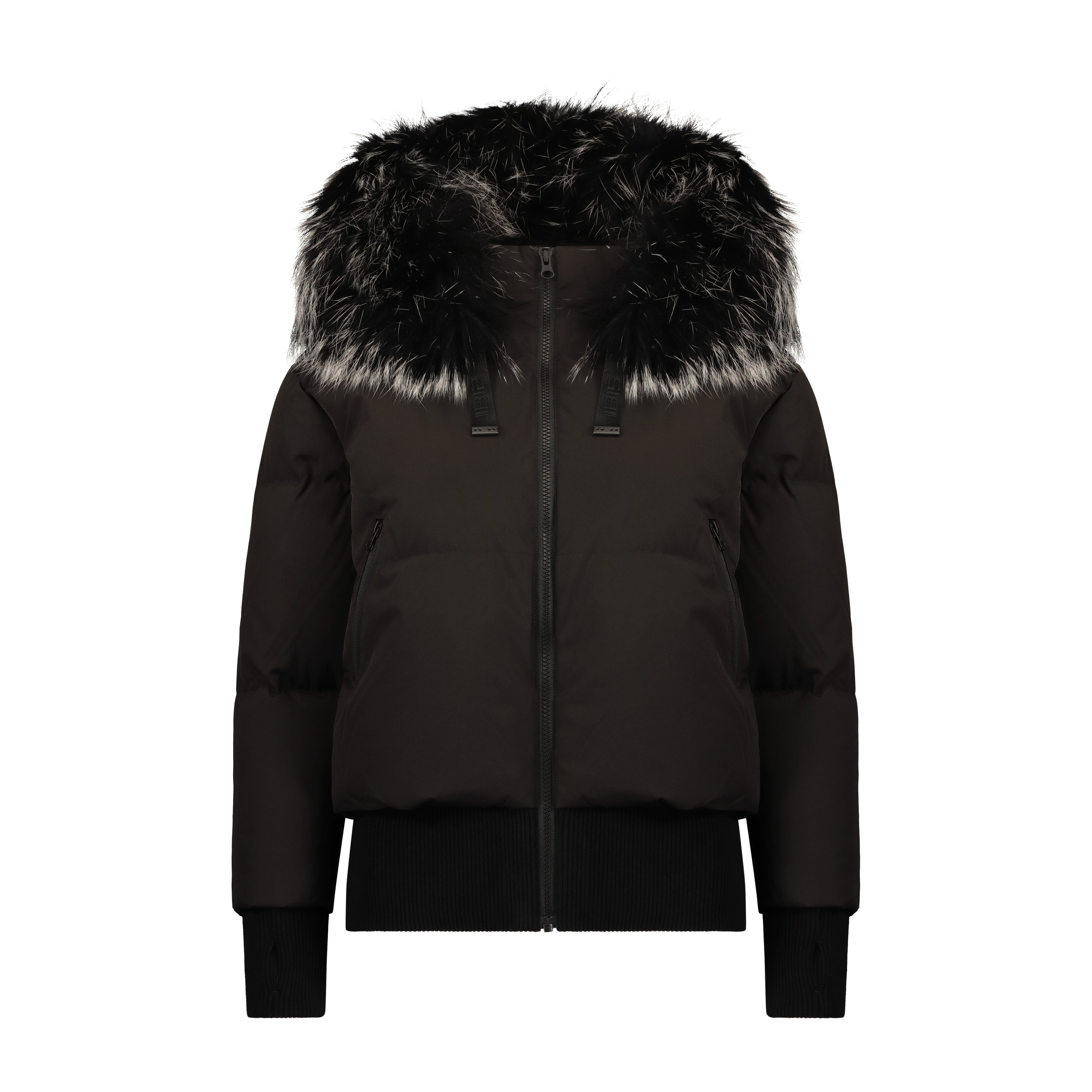 Story Blouson Teens Down Coat - Black with Black And White Tipped Fur Coat IBIS Outerwear 