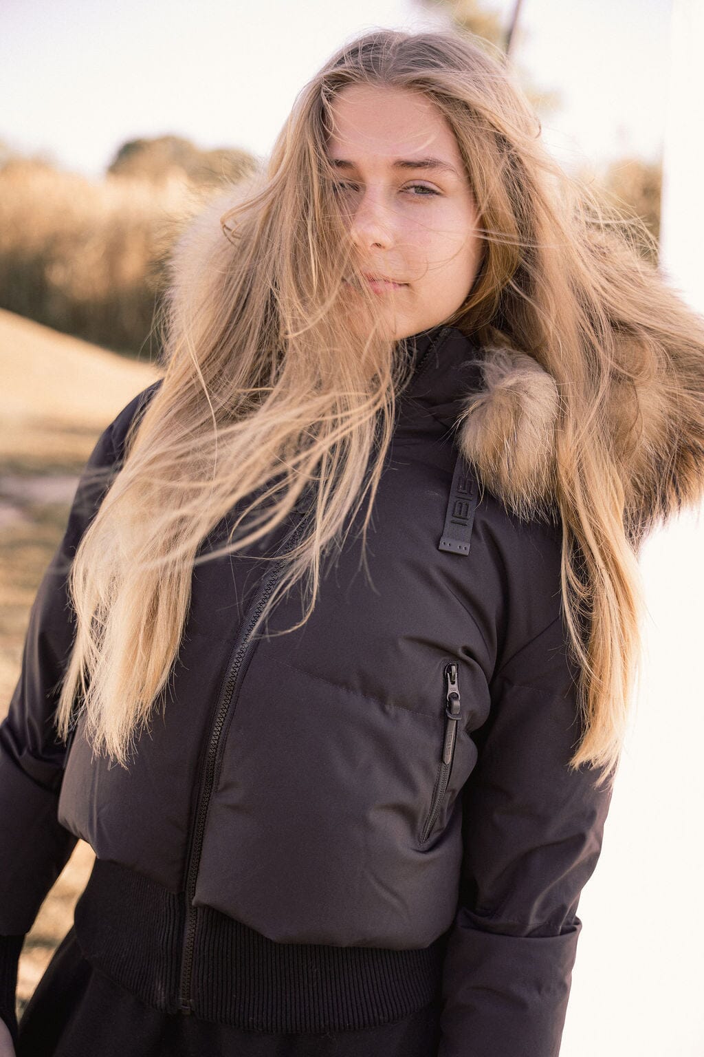 Story Blouson Teens Down Coat - Black with Natural Fur Coat IBIS Outerwear 