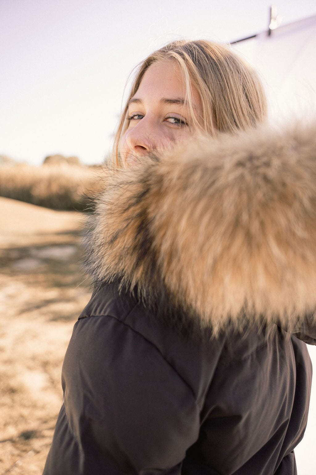 Story Blouson Teens Down Coat - Black with Natural Fur Coat IBIS Outerwear 