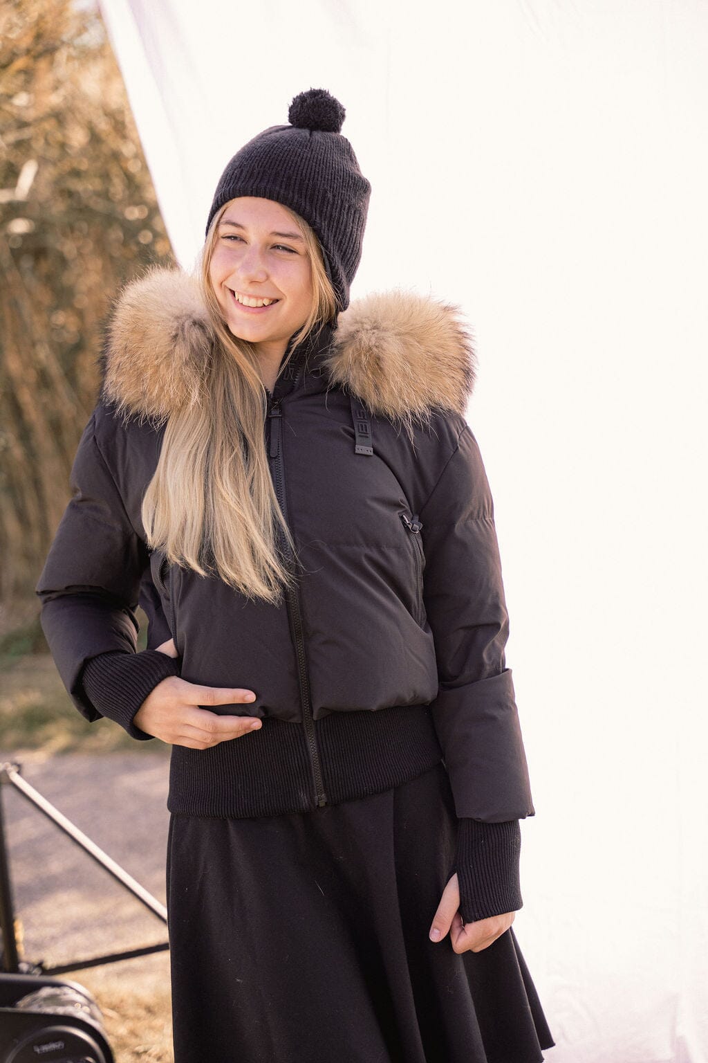 Story Blouson Teens Down Coat - Black with Natural Fur Coat IBIS Outerwear 