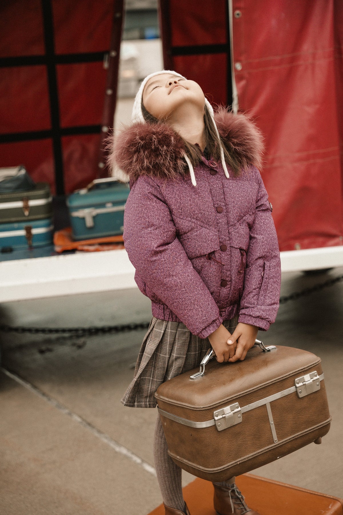 The Crossing Girls Covered Pocket Coat - Burgundy Denim Coat IBIS Outerwear 