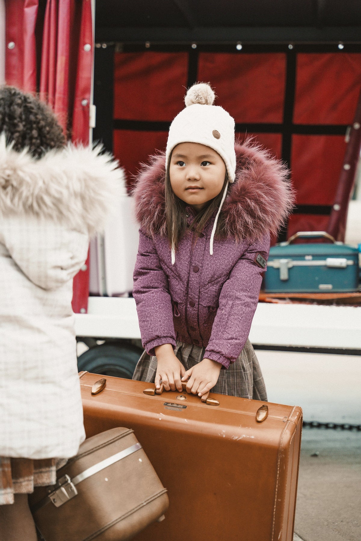 The Crossing Girls Covered Pocket Coat - Burgundy Denim Coat IBIS Outerwear 