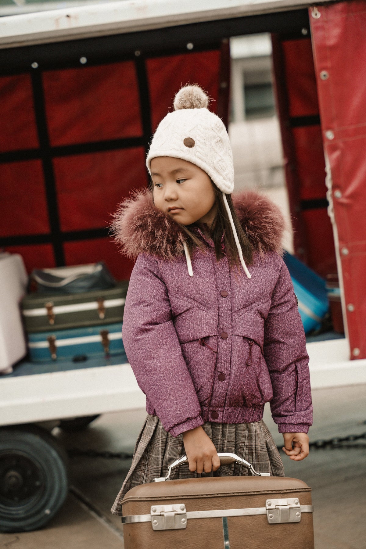The Crossing Girls Covered Pocket Coat - Burgundy Denim Coat IBIS Outerwear 
