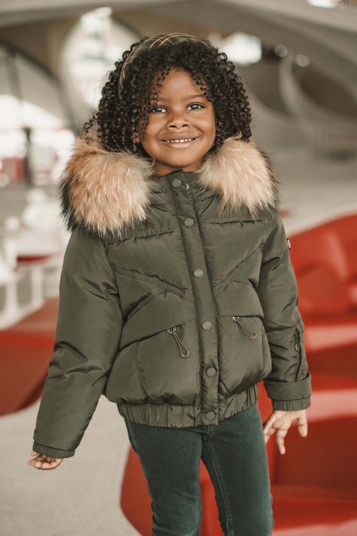 The Crossing Girls Covered Pocket Coat - Olive Green Coat IBIS Outerwear 