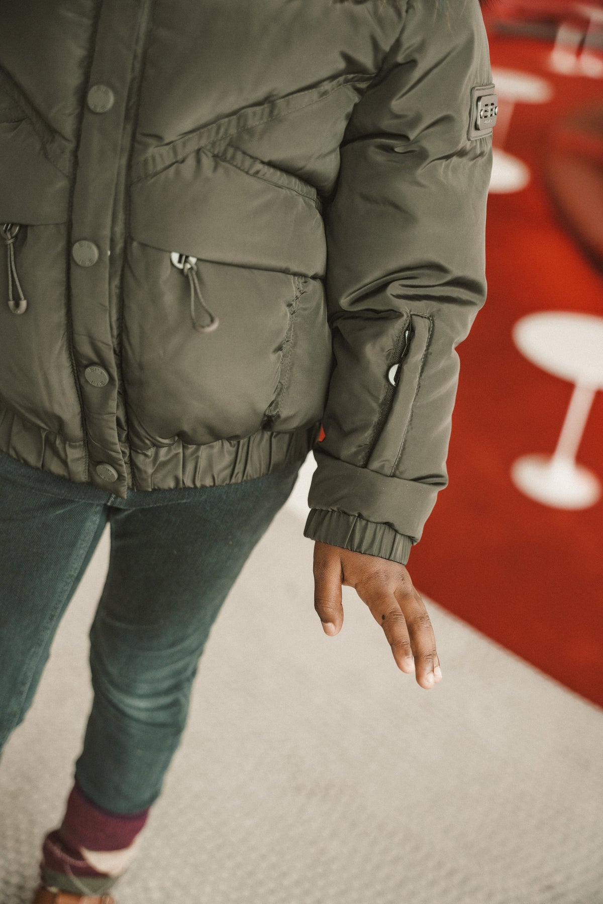 The Crossing Girls Covered Pocket Coat - Olive Green Coat IBIS Outerwear 