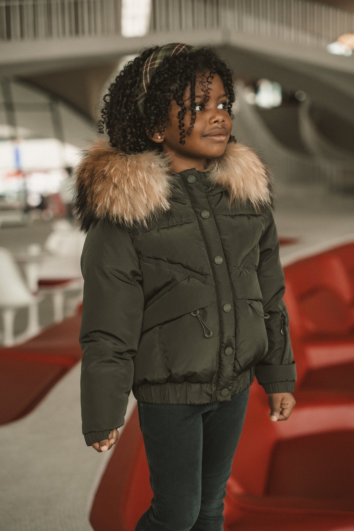 The Crossing Girls Covered Pocket Coat - Olive Green Coat IBIS Outerwear 